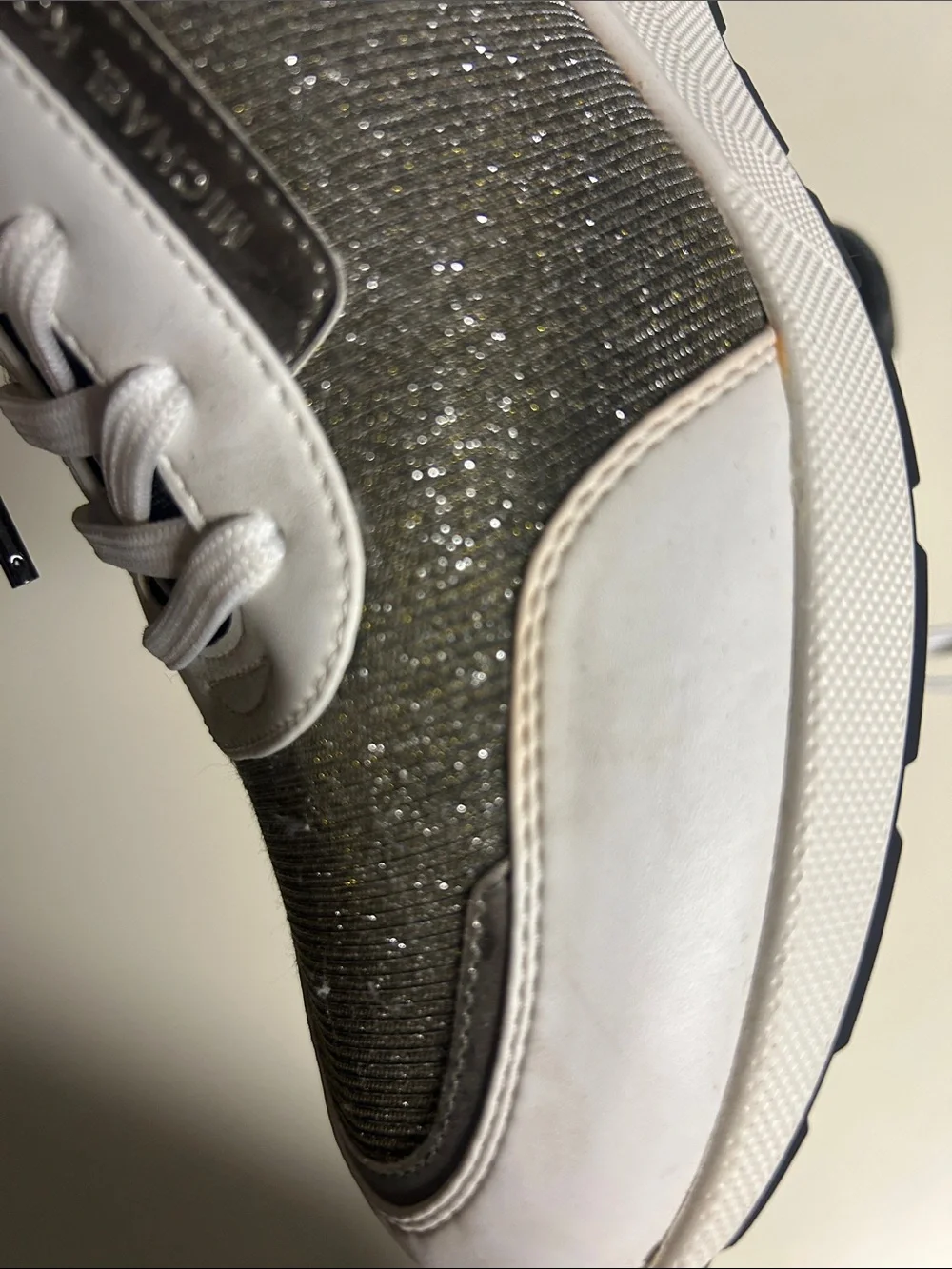 Michael Kors Metallic Olive & White Lace-Up Sneakers